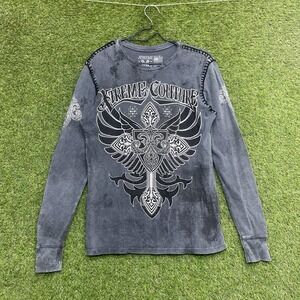 Xtreme Couture Thermal Shirt Mens Medium Graphic MMA Waffle Knit Whipstitch
